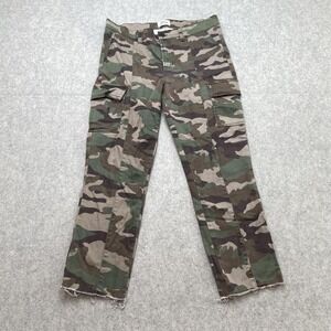 J.Crew Cargo Pants Womens 28 (29x23) Green Camo Twill Utility Raw Hem Stretch